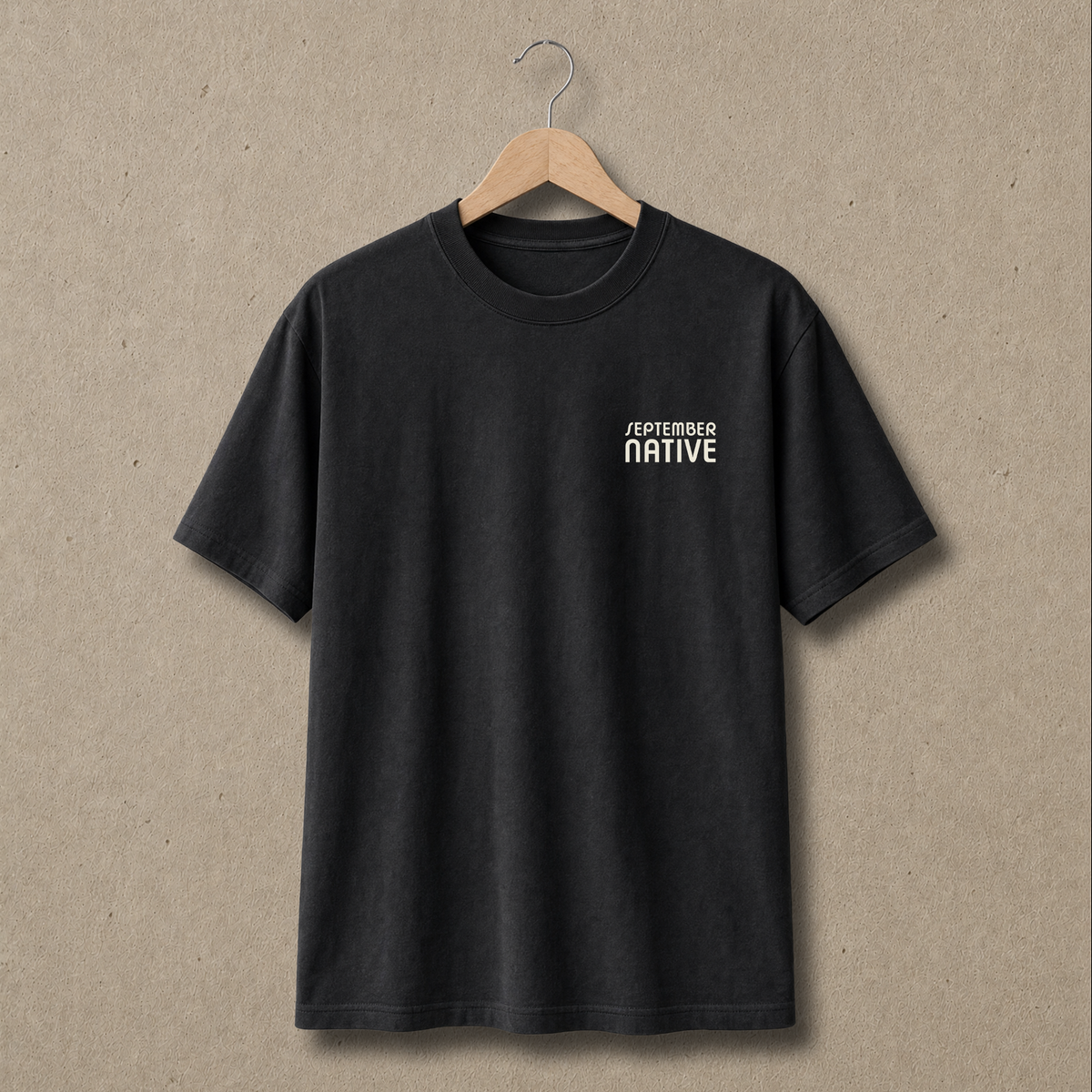 Front view of Faded Black heavyweight Children of Gaza Palestinian T-shirt with only a small white September Native chest logo.