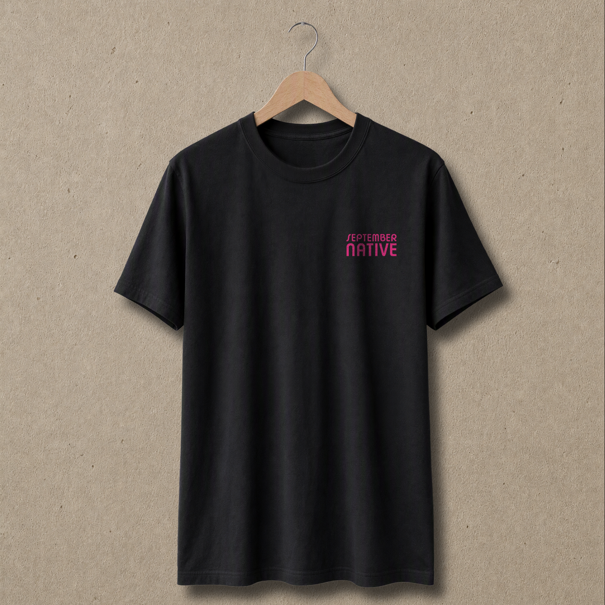 Front view of black Dove Palestinian T-shirt with only a small September Native chest logo.
