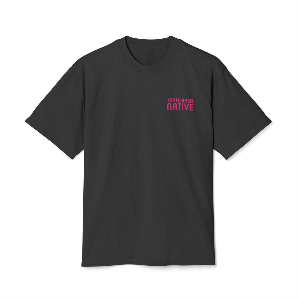 Front view of [color] heavyweight Dove Palestinian T-shirt with September Native chest logo.
