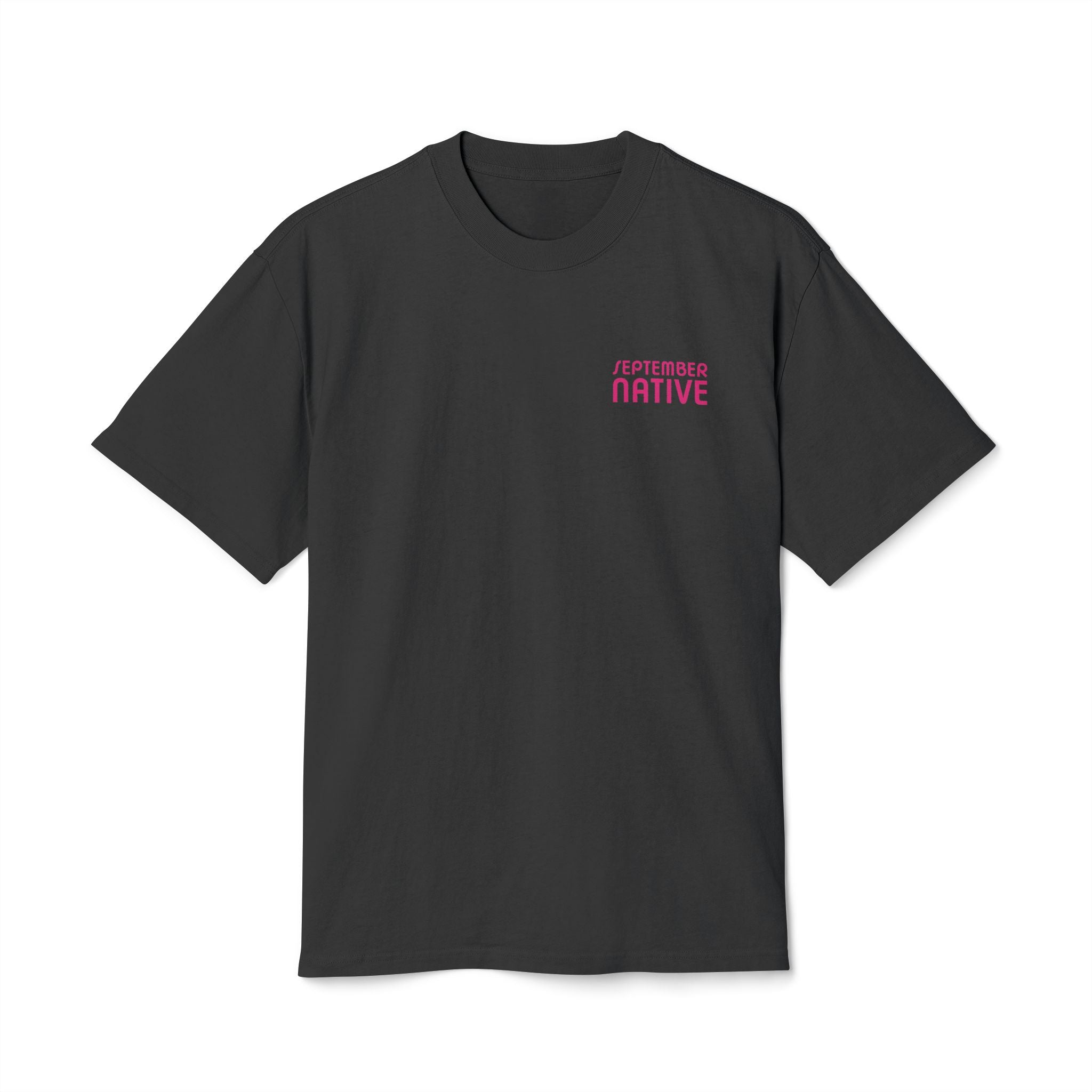 Front view of [color] heavyweight Dove Palestinian T-shirt with September Native chest logo.
