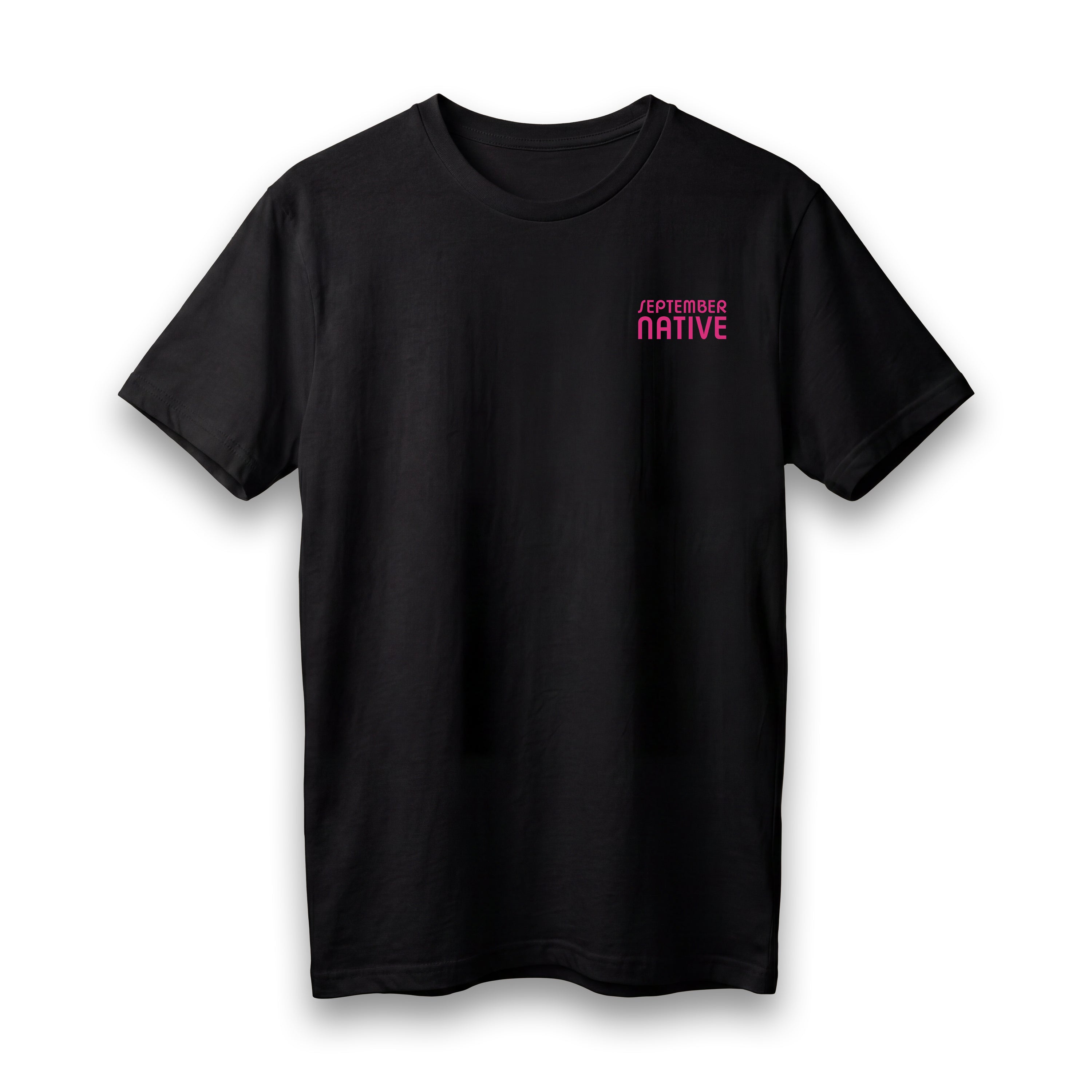 Front view of [color] lightweight Dove Palestinian T-shirt with September Native chest logo.