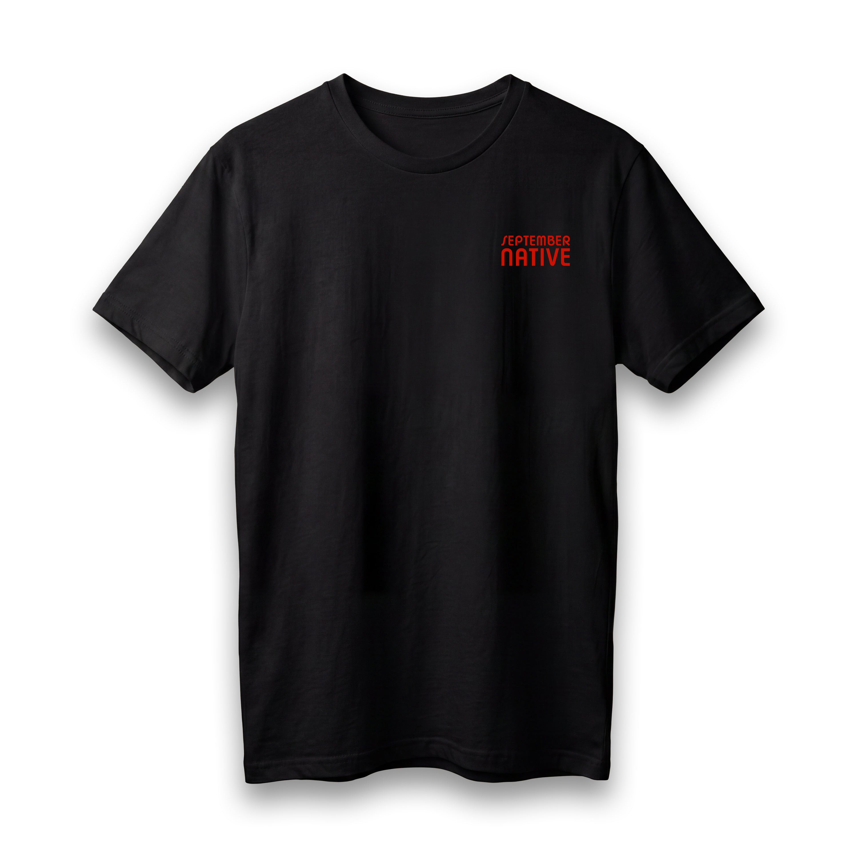 Front view of [color] lightweight Poppy Palestinian T-shirt with September Native chest logo.